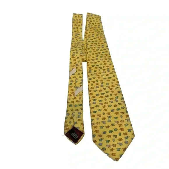 Salvatore Ferragamo luxury yellow silk tie with small whimsical elephant print. - Picture 1 of 11